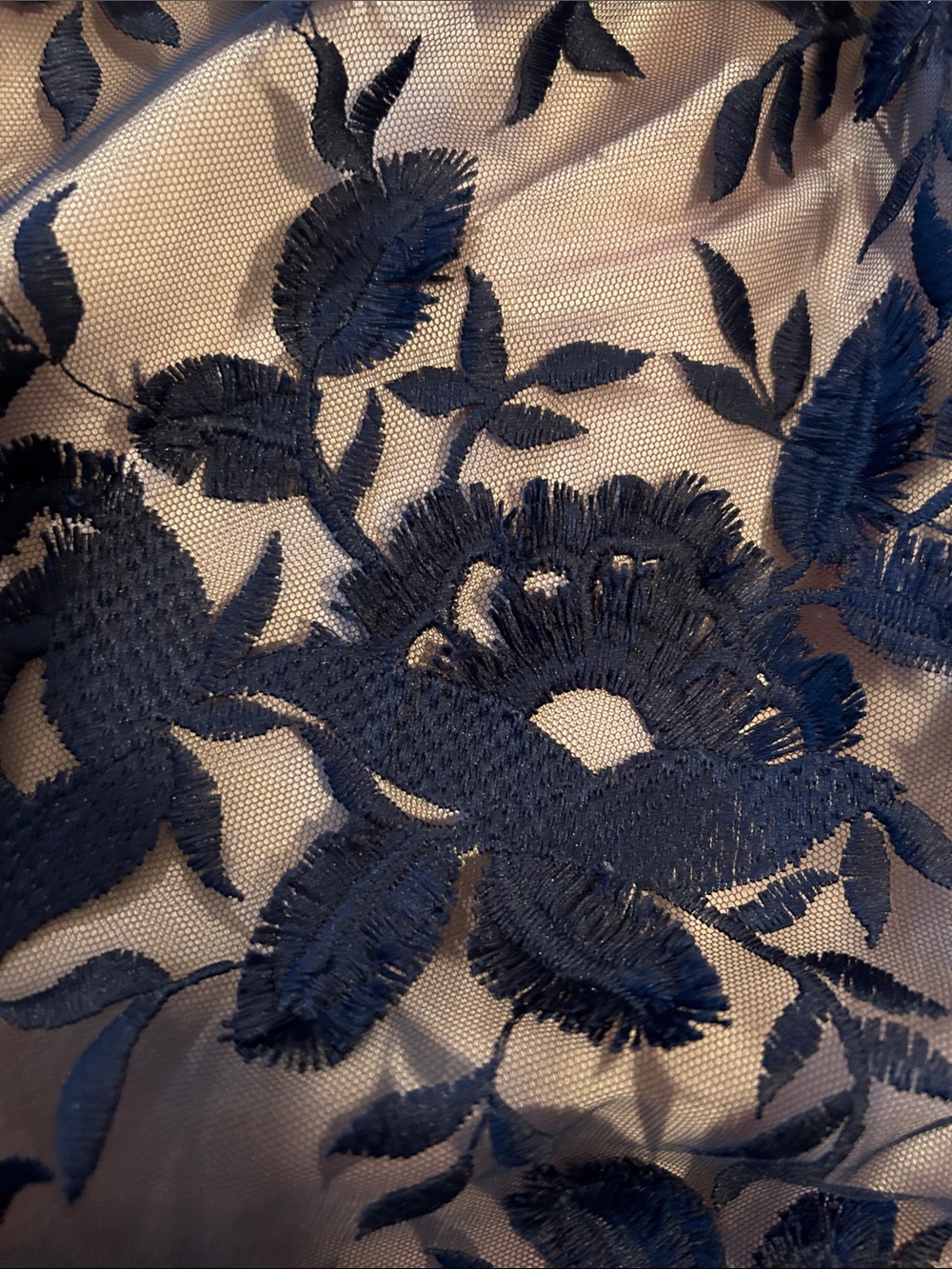 Eliza J Navy Floral Appliqué Skirt with Blush Lining - Picture 4 of 9